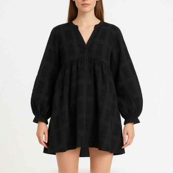 Umgee Dresses & Skirts - Umgee Black Textured Tunic Top Fits M-L Gauzy Boho Poet Sleeve Swing Mini Dress